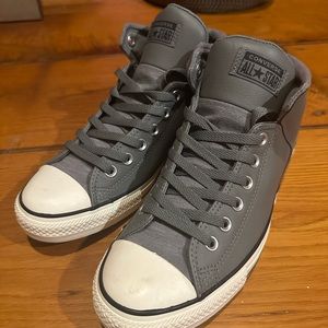 CONVERSE ALL STARS Grey Leather High Top Sneakers